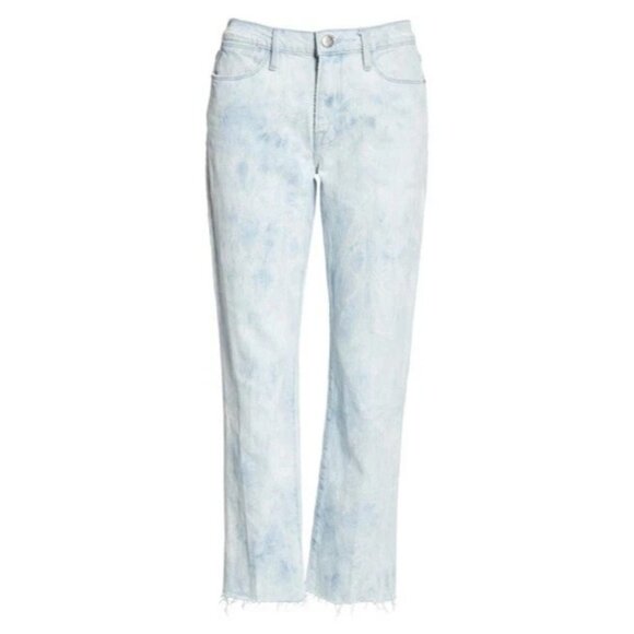 NWT Frame Le High Straight in Cloud Tie Dye Raw Hem Stretch Crop Jeans 24 - Picture 1 of 13